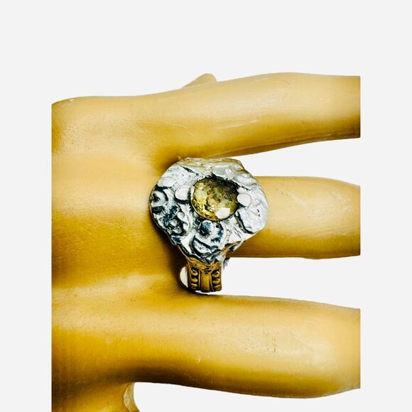 Repurposed Silver-Plated Spoon Ring With Intricate Boho Metalwork & 6MM Citrine - Picture 11 of 14